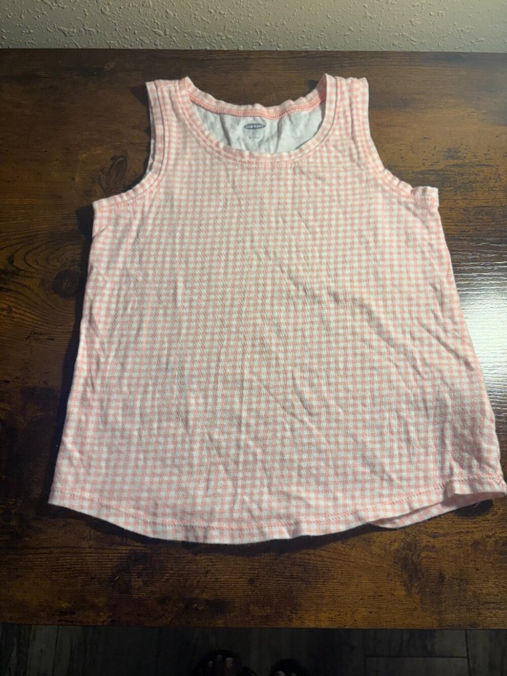 Girls Peach & White Gingham Sleeveless Tank Top